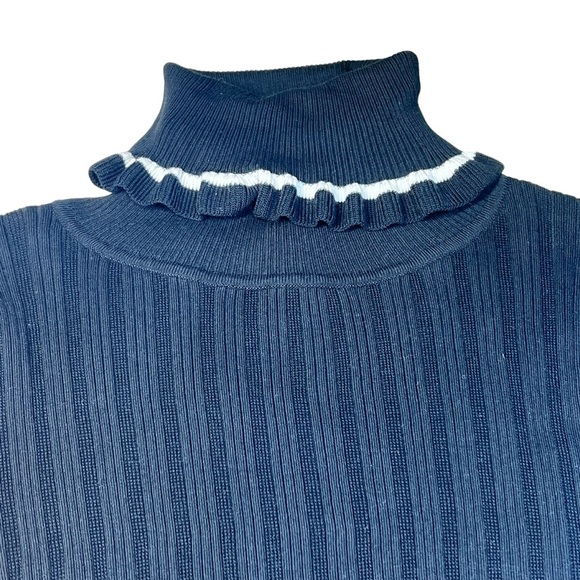 KATE SPADE Black Ribbed Turtleneck With White Ruffled Trim Women's Size M - Picture 9 of 12